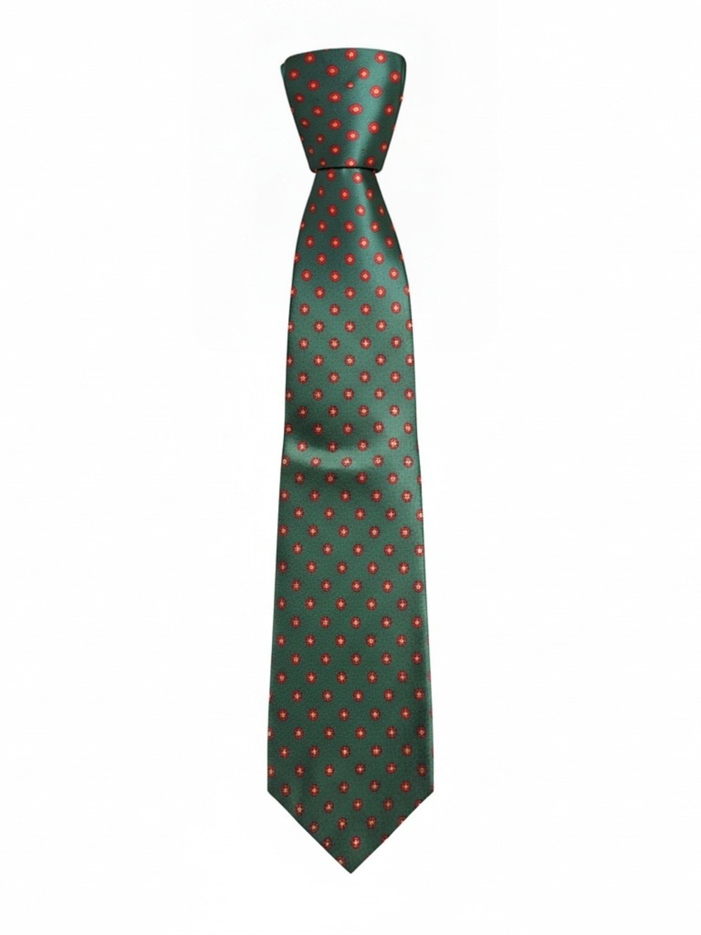 Vintage Brooks Brothers Silk Green Tie with Red Dot Medallions